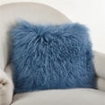 thumbnail image 1 of SARO 3564.BG16S 16 in. Square Wool Mongolian Lamb Fur Throw Pillow  Blue & Grey, 1 of 5