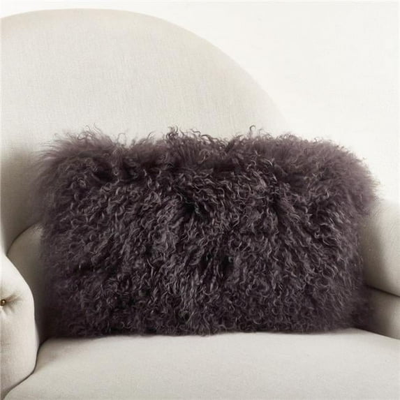 SARO 3564.GY1220B 12 x 20 in. Wool Mongolian Lamb Fur Throw Pillow Grey