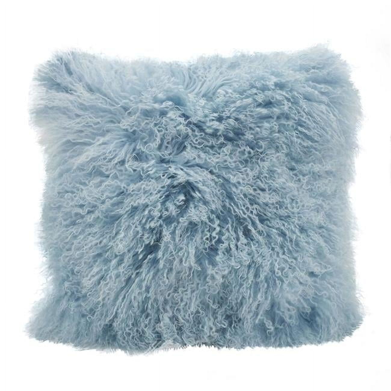 Ice Blue Mongolian Lamb Fur Medium Square Throw Pillow