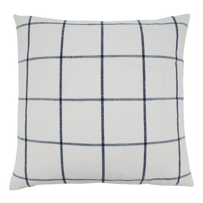 Saro 20" Square White and Gray Plaid Throw Pillow with Down Filling