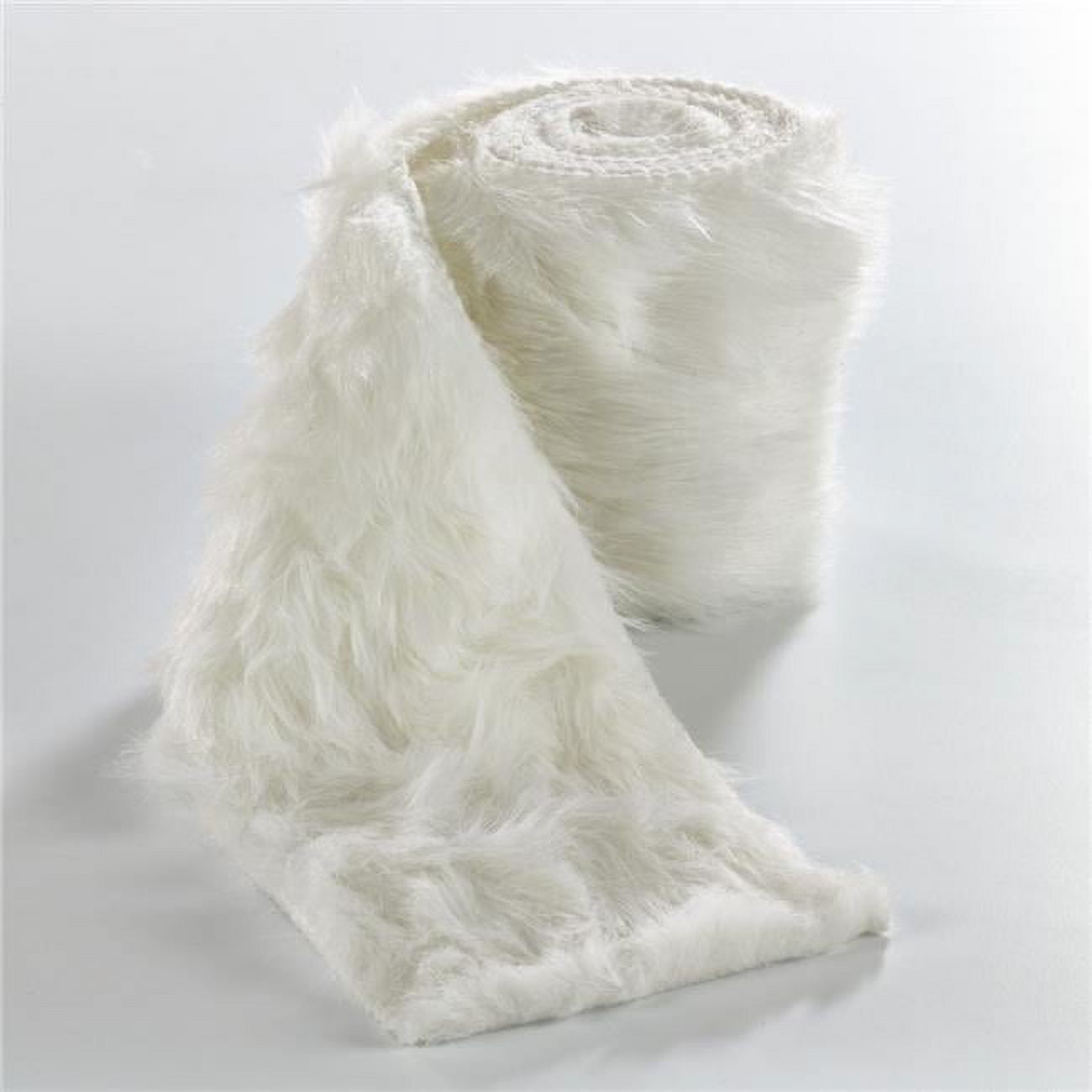 White Faux Fur Polyester Table Runner, 78 Inches