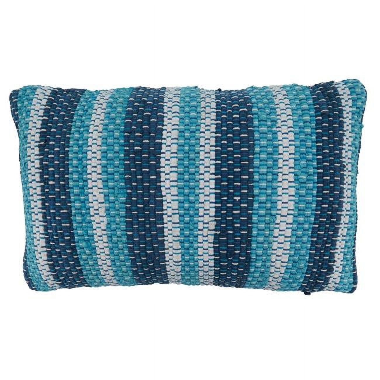 Blue Striped Rectangular Chindi Throw Pillow with Down Filling