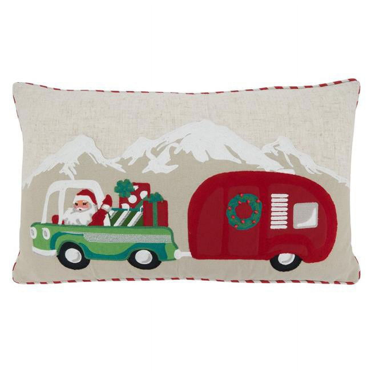 Santa Truck and Trailer Multicolor Polyester Pillow Cover 14 x 24 Inch