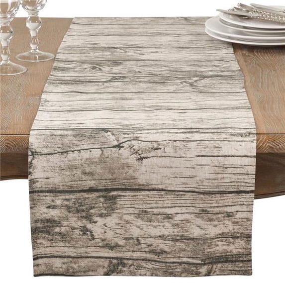 SARO 426.N1672B 16 x 72 in. Rectangle Table Runner with Printed Wood Design Natural