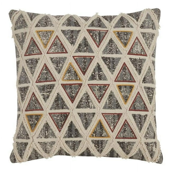 SARO 436.M18S 18 in. Square Embroidered Throw Pillow with Triangle Design & Down Filling - Multi Color