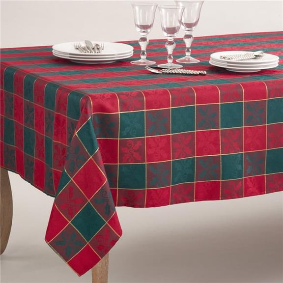 SARO 4837.RG65140B 65 x 140 in. Rectangle Plaid Design Square Tablecloth  Red & Green