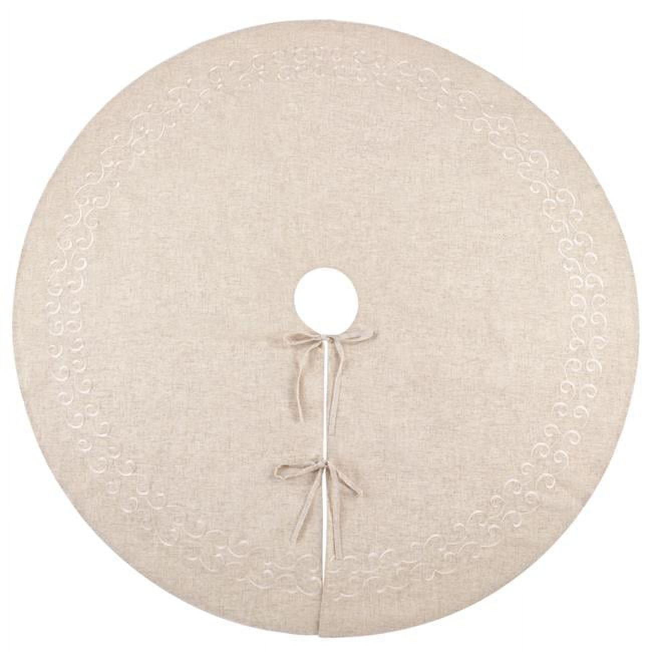 Natural Linen Embroidered Round Christmas Tree Skirt