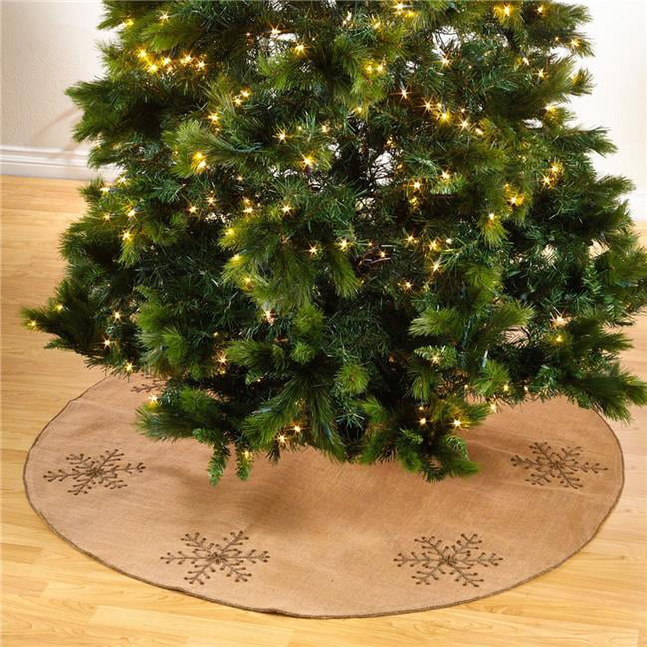 Natural Beaded Snowflake Design Round Tree Skirt, 53 inches