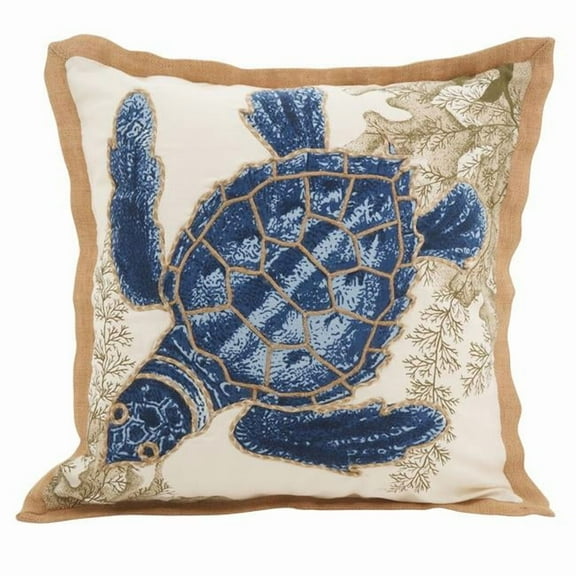 SARO 5440.NB20S 20 in. Neptunian Square Sea Turtle Filled Down Filled Throw Pillow - Natural