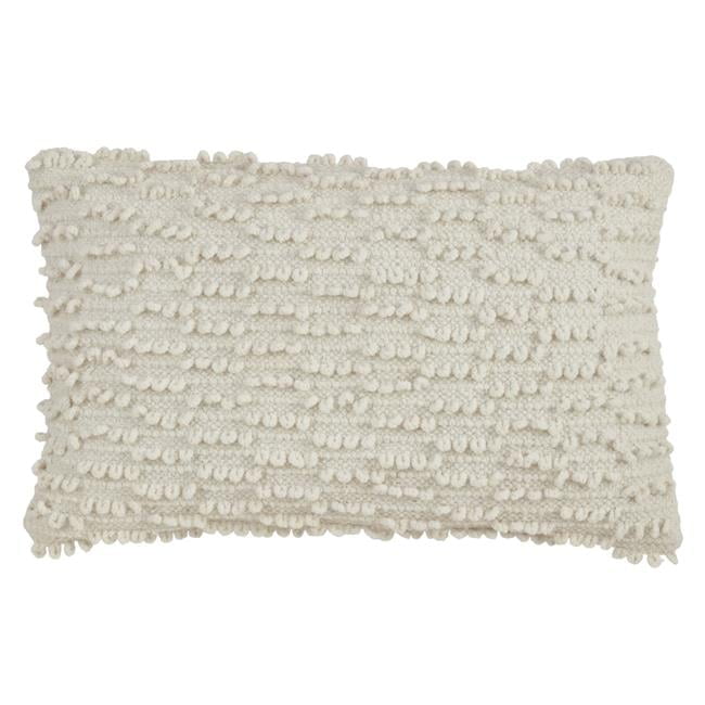 Ivory Rectangular Nubby Design Down Filled Throw Pillow