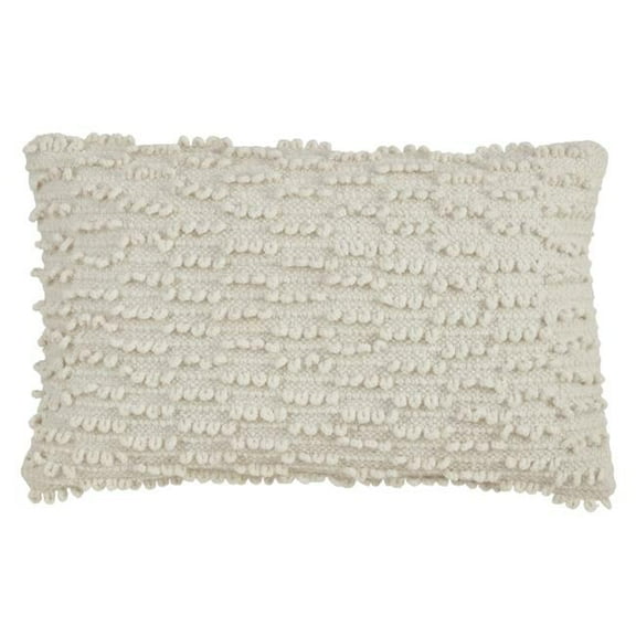 SARO 5810.I1220B 12 x 20 in. Rectangular Nubby Design Down Filled Throw Pillow - Ivory