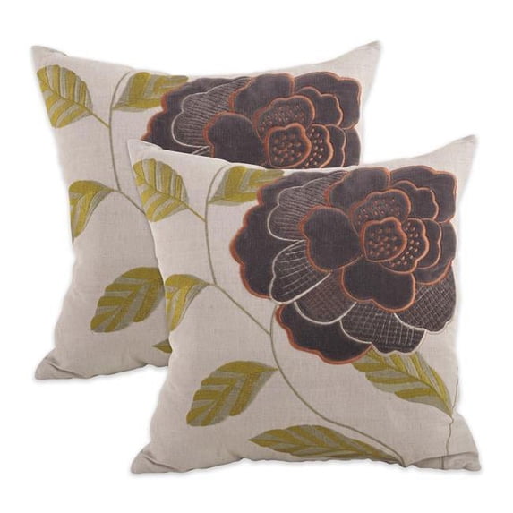 SARO 595.BR18SC Embroidered Flower Design Throw Pillow Cover - Set of 2