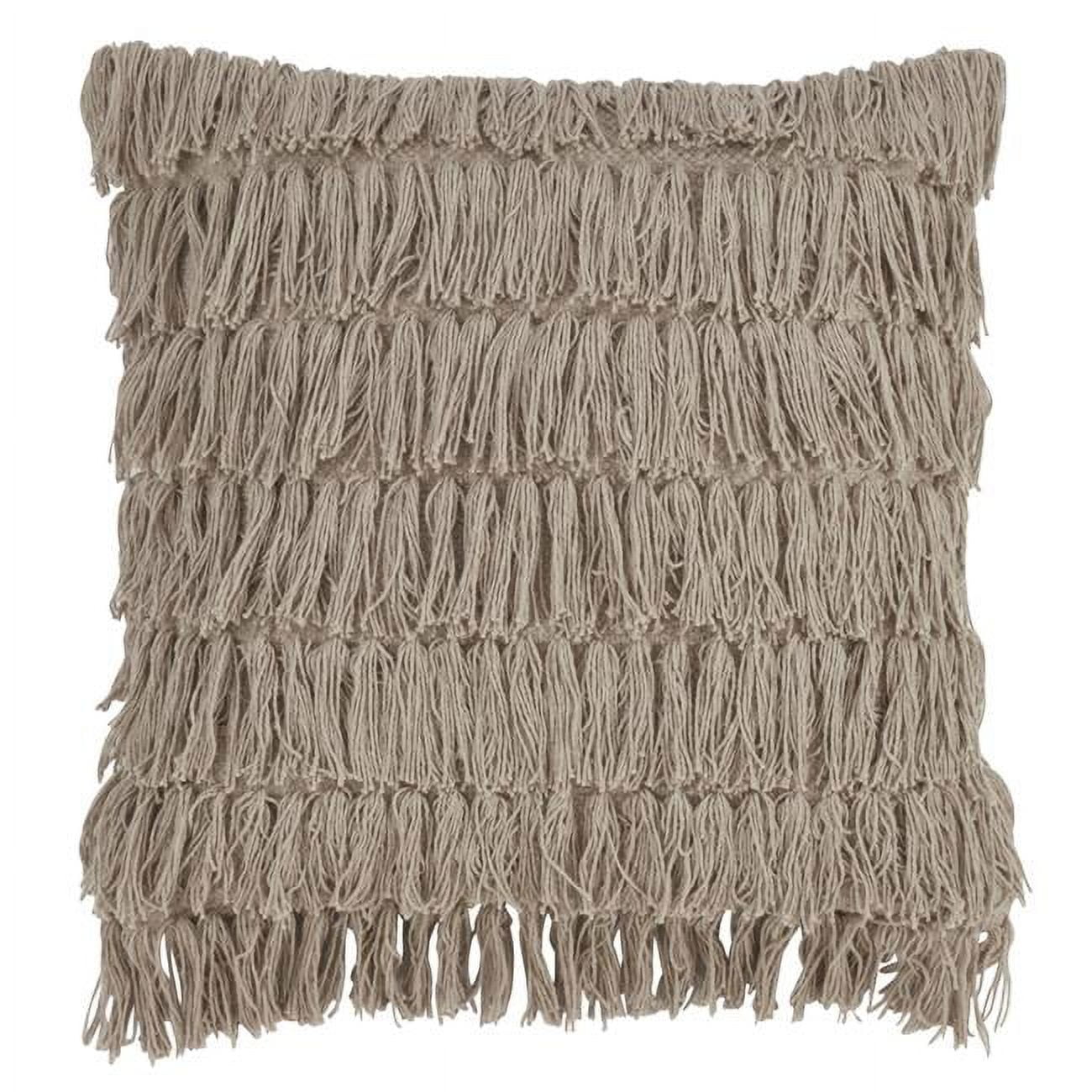 Grey Woven Fringes Square Throw Pillow with Down Filling