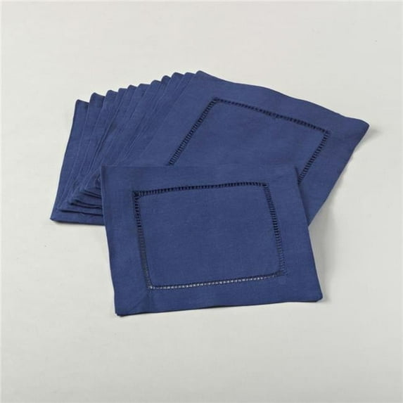 SARO 6 in. 24 by 7 Everyday Square Hemstitch Cocktail Napkin - Cobalt Blue Set of 12