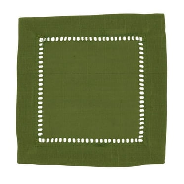 SARO  6 in. Square Classic Hemstitch Border Cocktail Napkin  Kelly Green - Set of 12