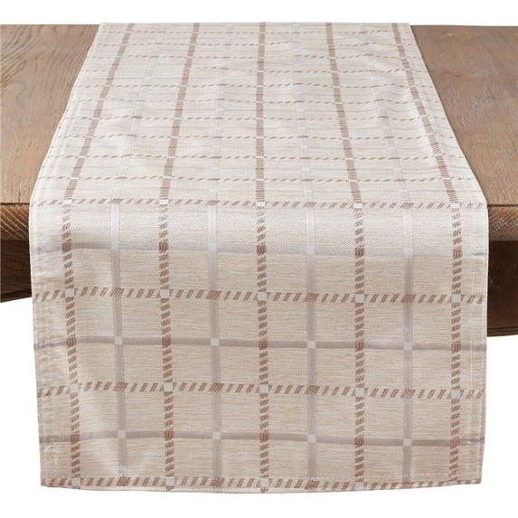 SARO 6070.KH1672B 16 x 72 in. Rectangular Long Table Runner with Checkered Print - Khaki