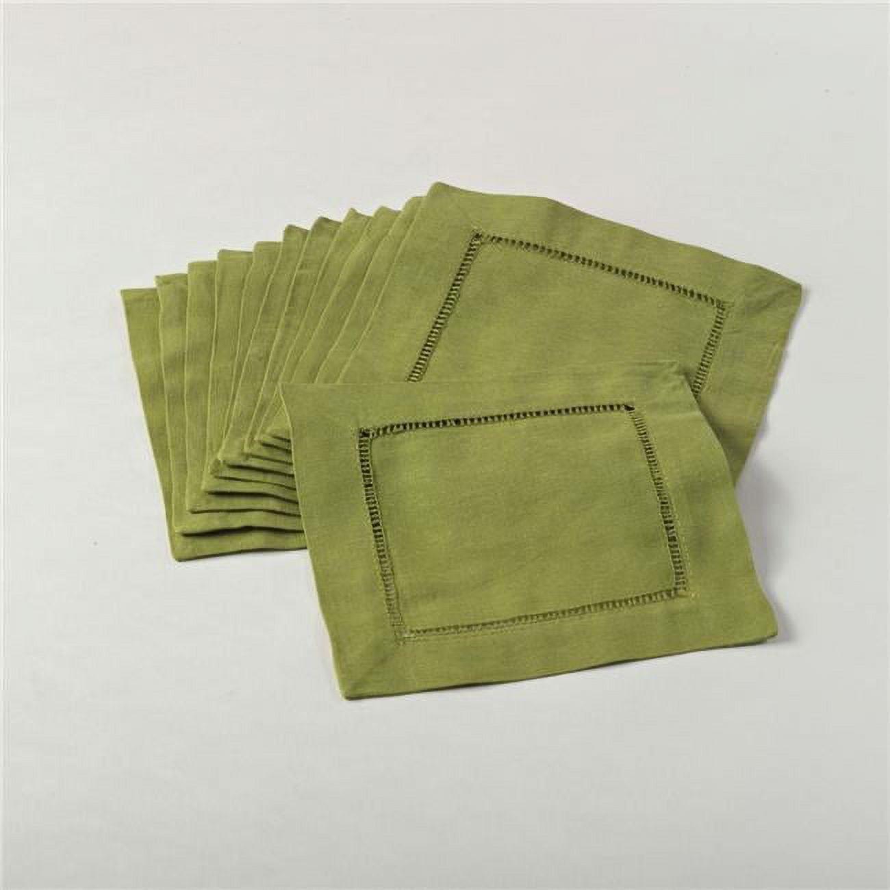Lime Hemstitched Linen Blend Cocktail Napkins, Set of 12