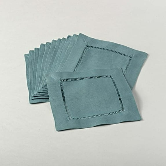 SARO 6100C.SE6S 6 in. Square Hemstitch Cocktail Napkin - Sea Green Set of 12