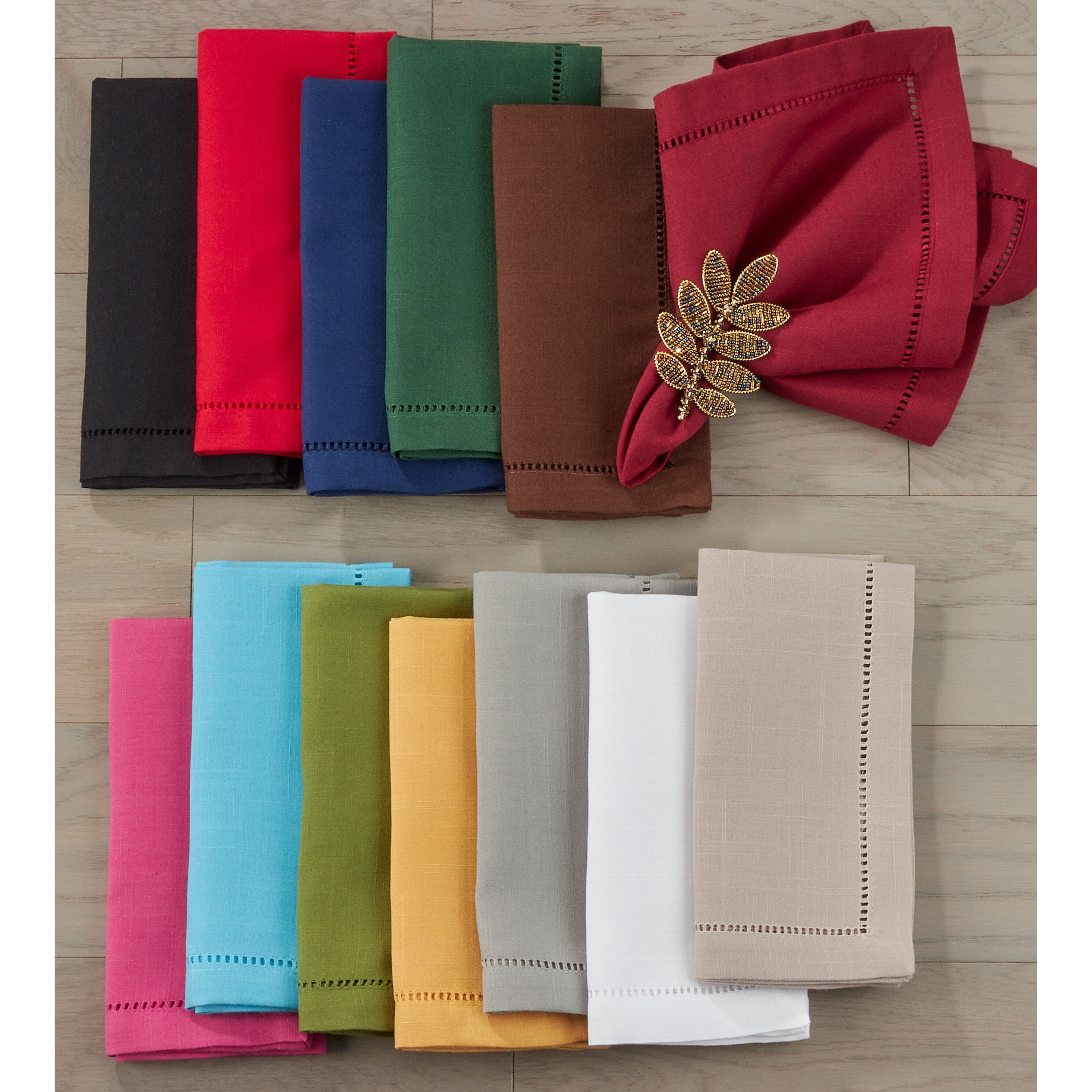 Black Hemstitch Border Cloth Dinner Napkins, 20 in, Set of 4