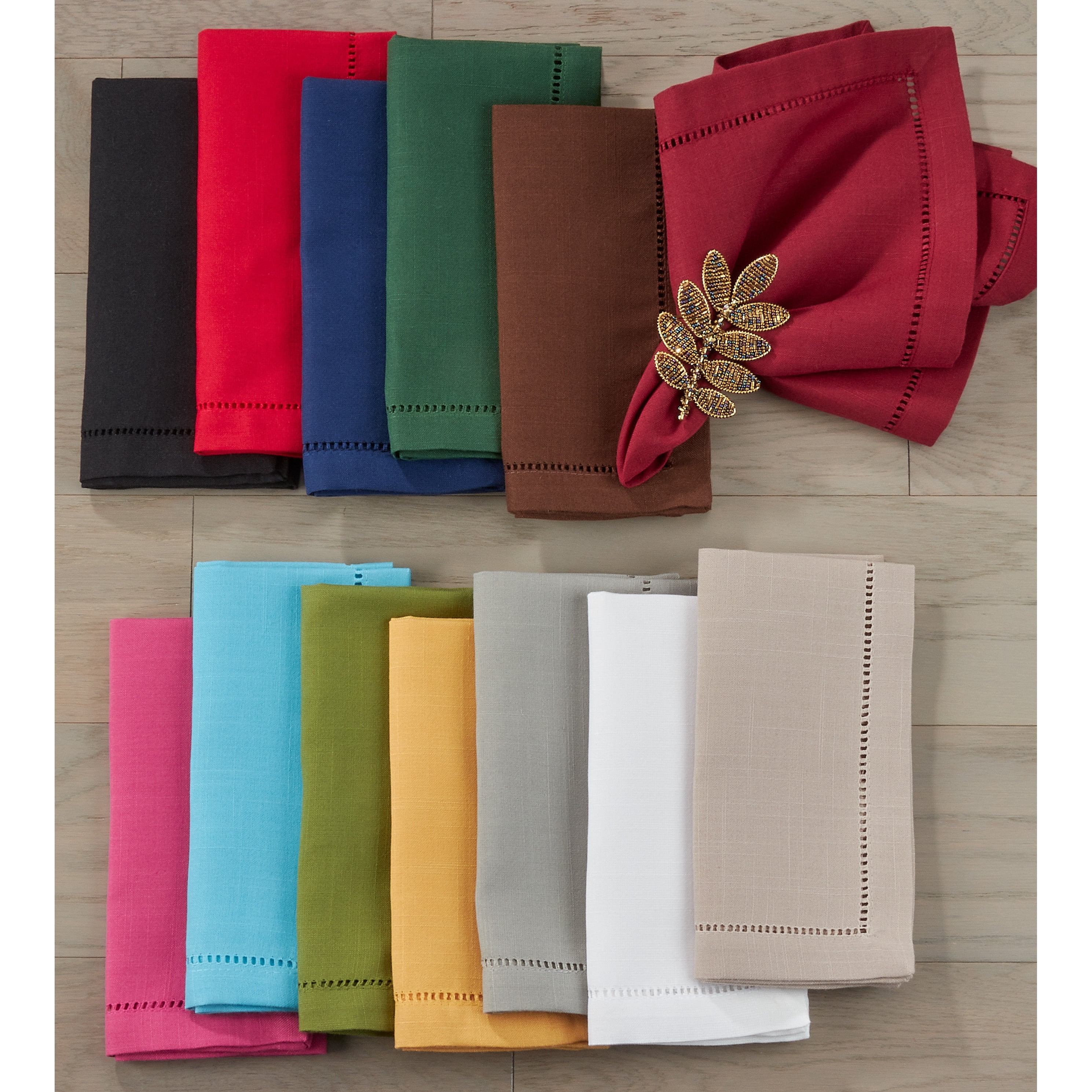 Black Hemstitch Border Cloth Dinner Napkins, 20 in, Set of 4