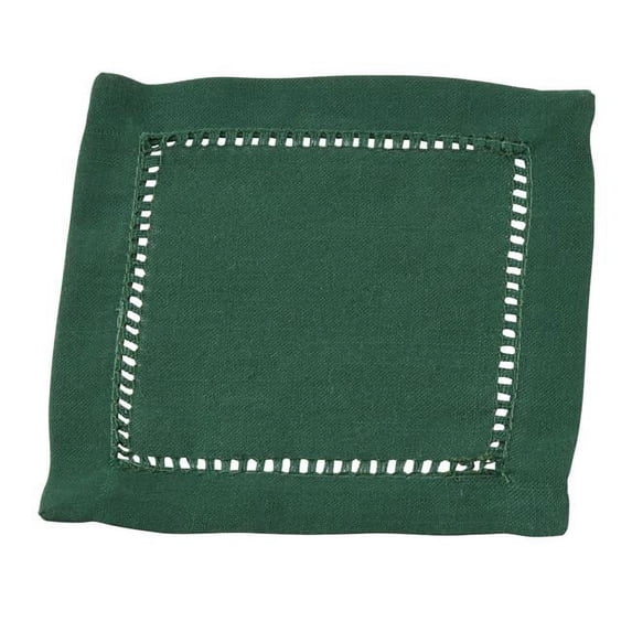 SARO 6307.JG6S 6 in. Square Classic Hemstitch Border Cocktail Napkin - Jasper Green Set of 12