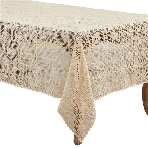 SARO 65 x 120 in. Cressida Collection Crochet Design Tablecloth Ecru