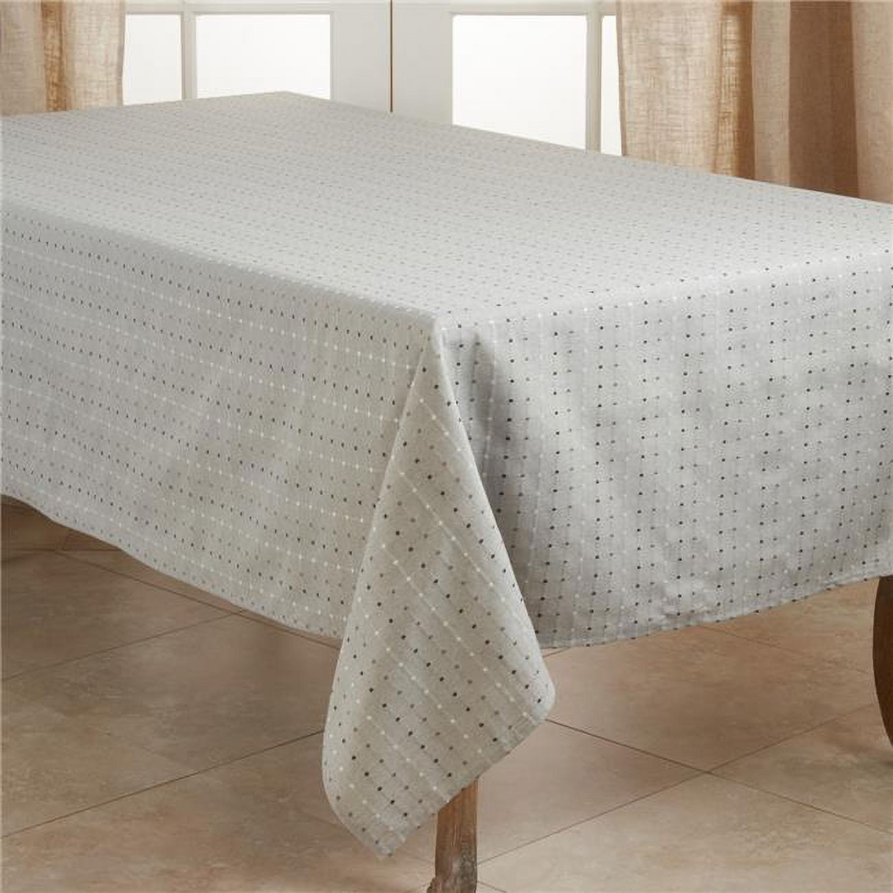 Gray Cotton-Polyester Stitched Line Tablecloth