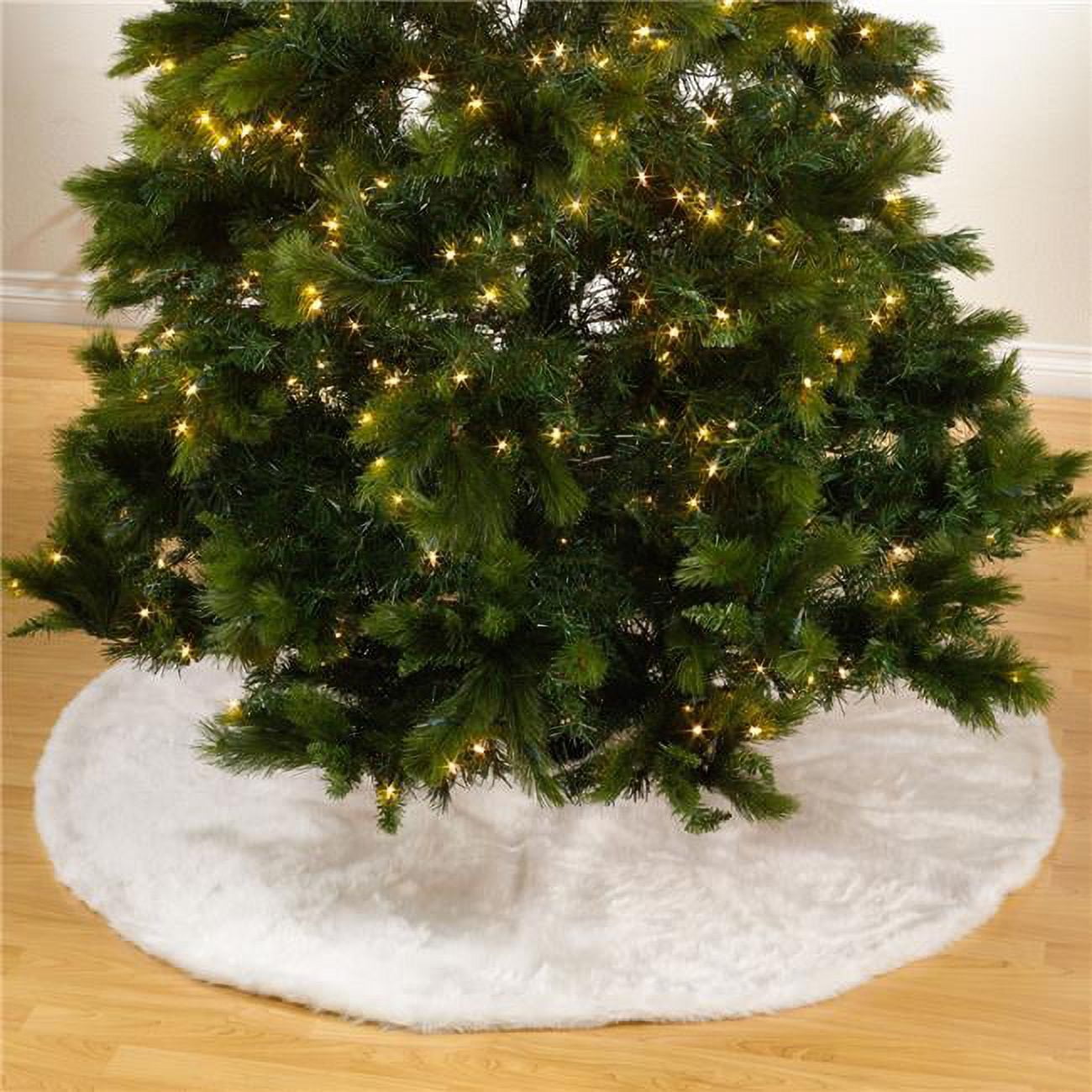 White Faux Fur Round Christmas Tree Skirt, 56"