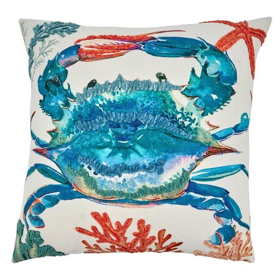 SARO 674.M20SC 20 in. Square Throw Pillow Cover with Crab Design