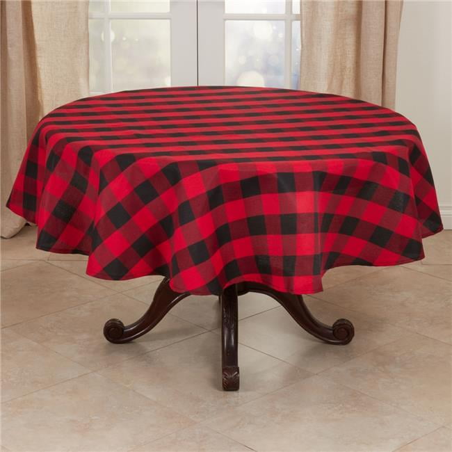 Red and Black Buffalo Plaid Round Cotton Blend Tablecloth
