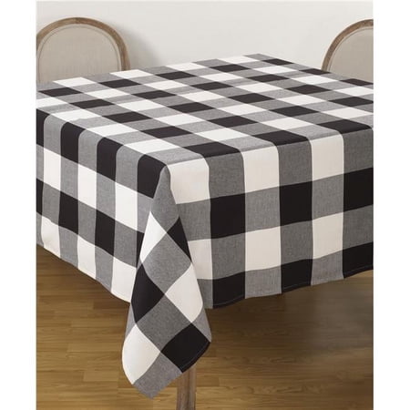 SARO 70 in. Square Buffalo Plaid Check Pattern Design Cotton Tablecloth Black