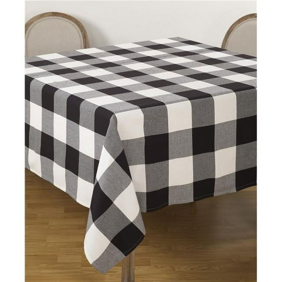 SARO  70 in. Square Buffalo Plaid Check Pattern Design Cotton Tablecloth  Black