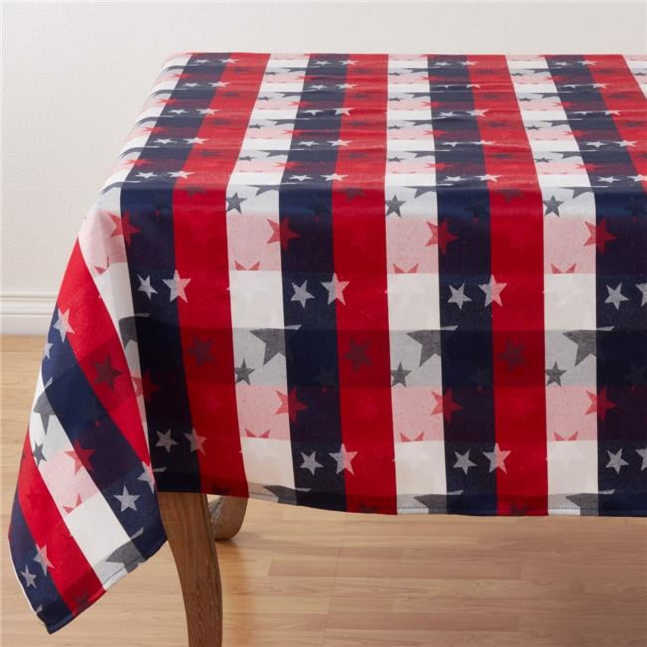 Patriotic Red, White, and Blue Checkered Fabric Tablecloth