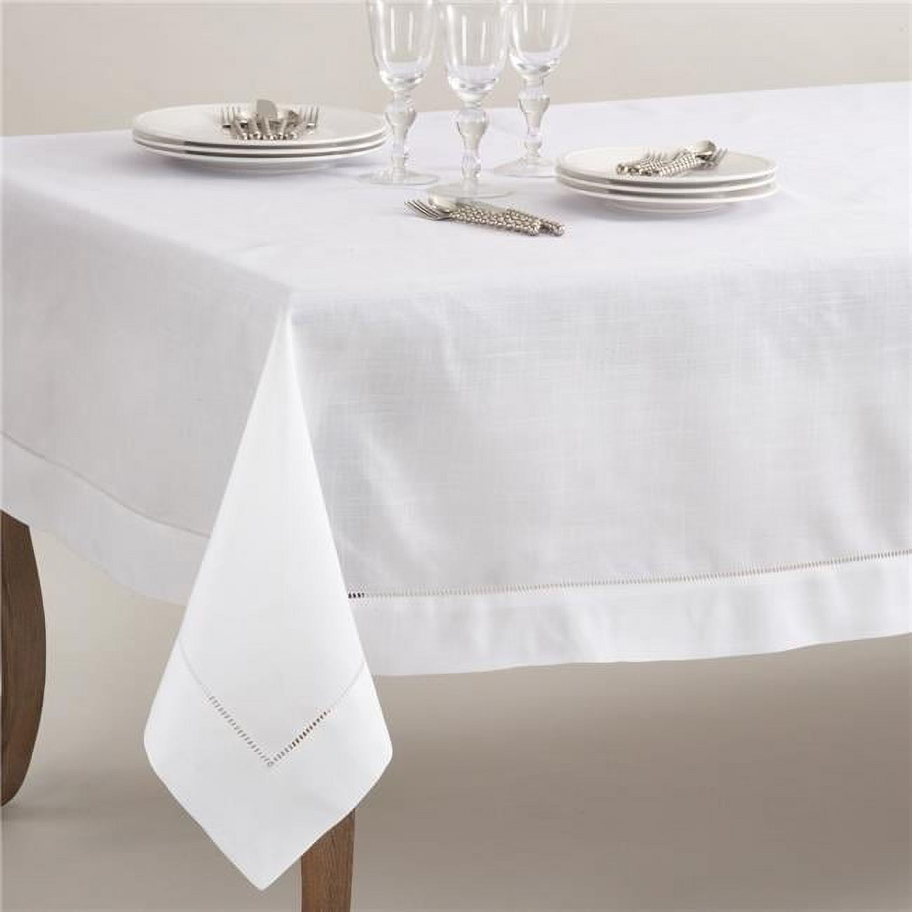 Elegant Rectangular Hemstitched Fabric Tablecloth 70" x 120" White