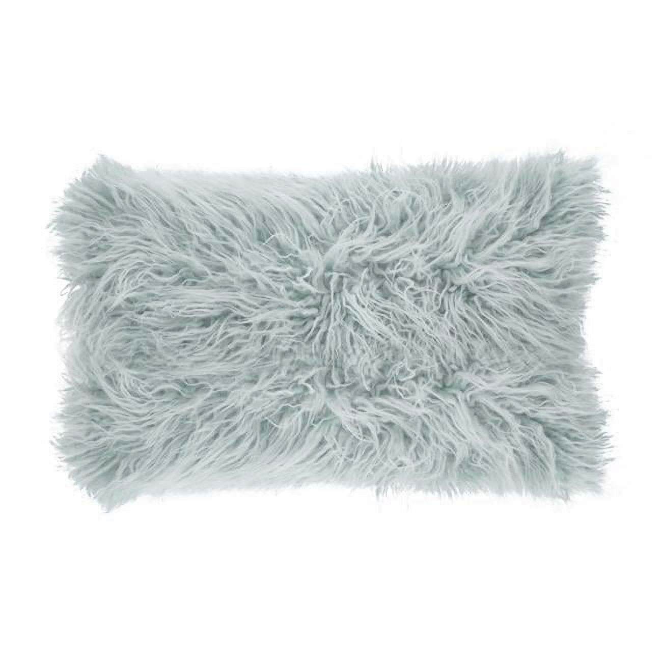 Ice Blue Faux Mongolian Fur Rectangular Throw Pillow