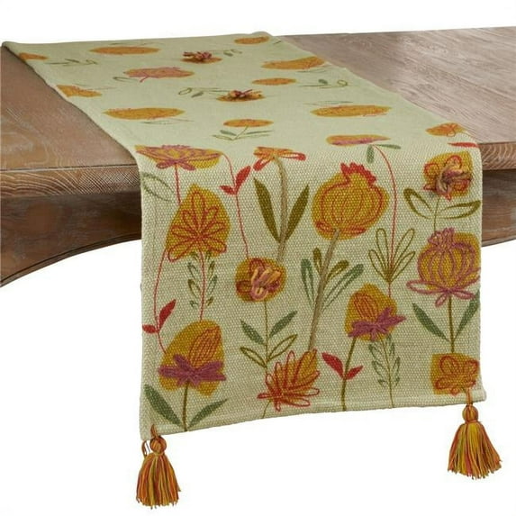 SARO 7104.G1672B 16 x 72 in. Oblong Embroidered Flowers Design Table Runner Green