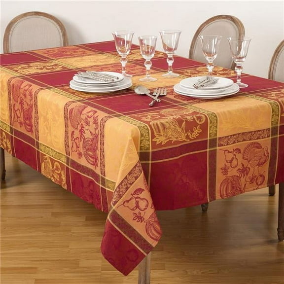 SARO  72 x 120 in. Rectangle Plaid Thanksgiving Design Tablecloth  Multi Color