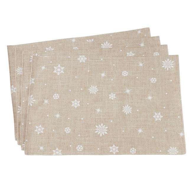 Beige Poly and Linen Blend Snowflake Placemats, Set of 4
