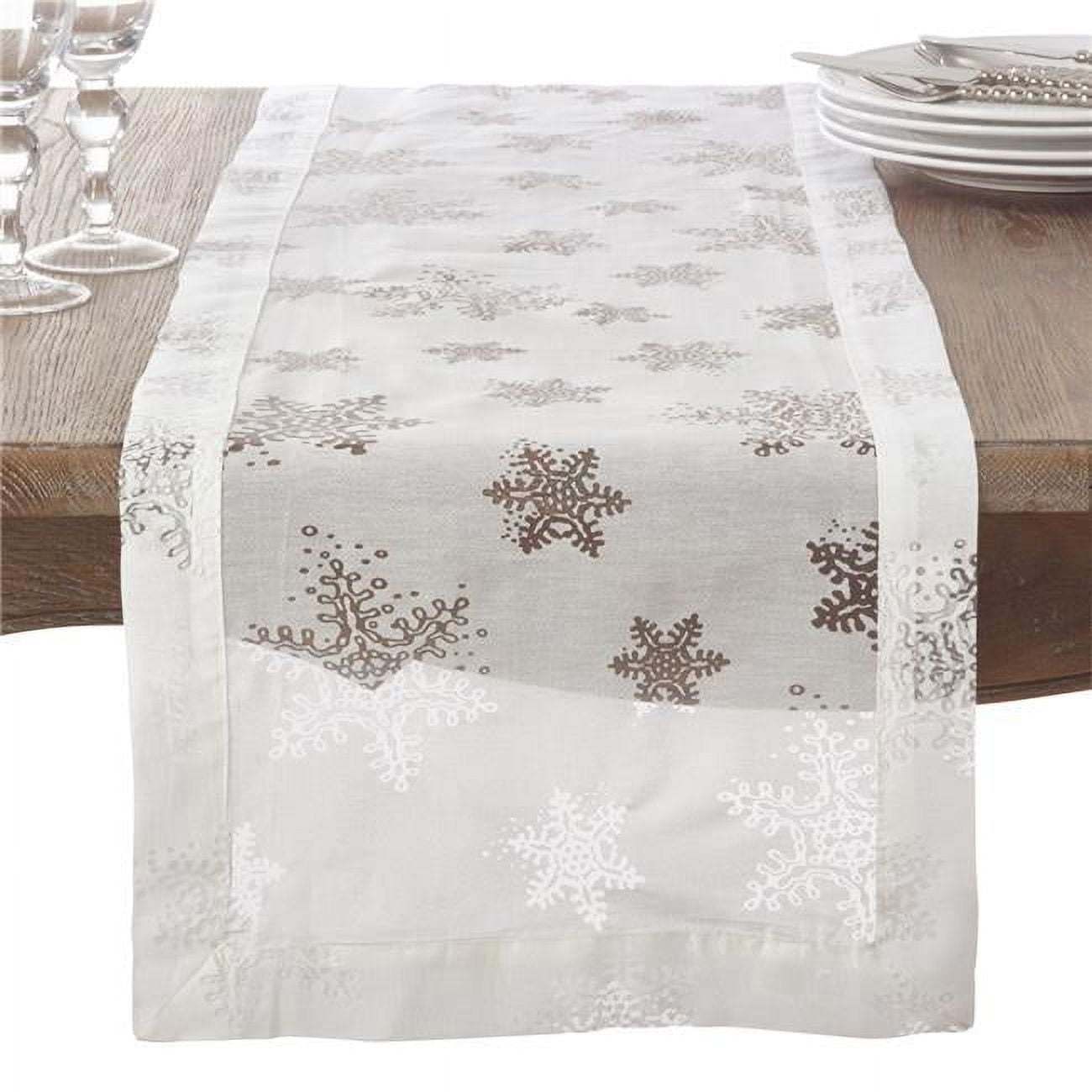 White Snowflake Burnout Design Polyester Table Runner