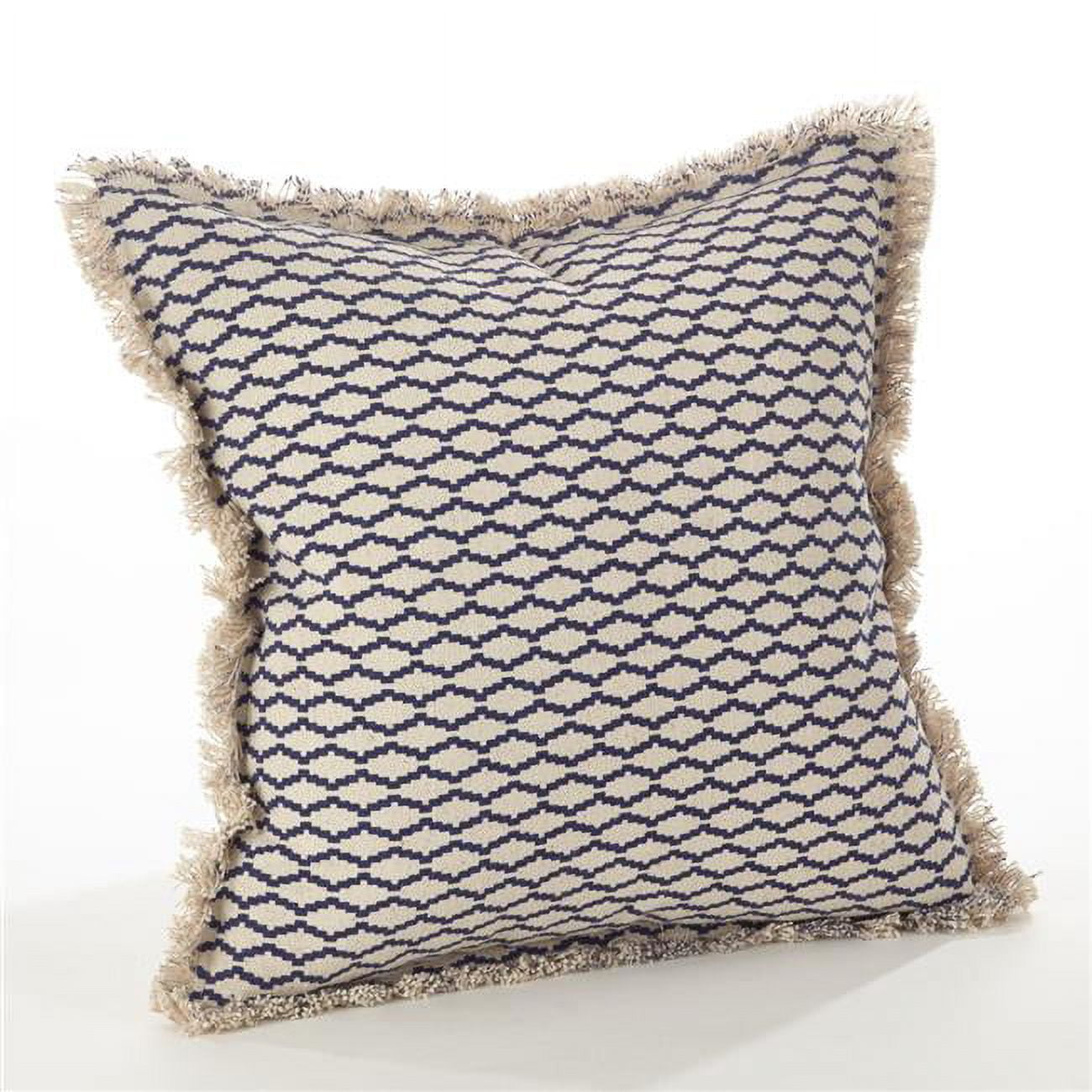 Navy Blue Fringed Moroccan Cotton Square Throw Pillow