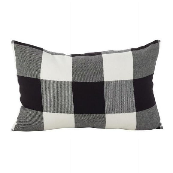 SARO 9025P.BK1320B 13 x 20 in. Rectangle Buffalo Check Plaid Design Cotton Down Filled Throw Pillow  Black