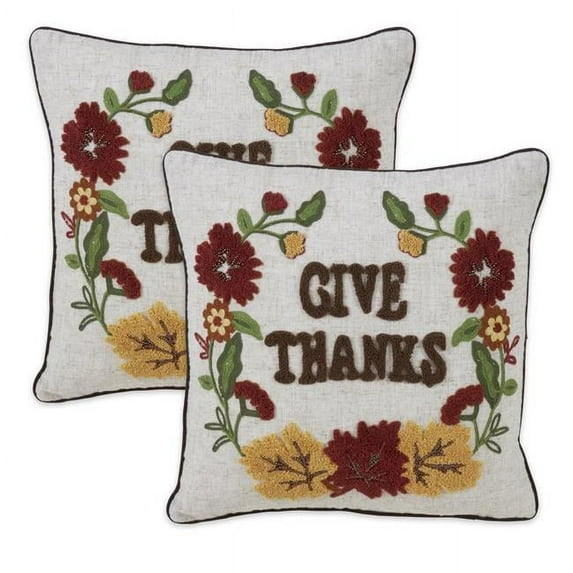 SARO 9033.M16SC Give Thanks Design Cotton Throw Pillow Cover - Set of 2