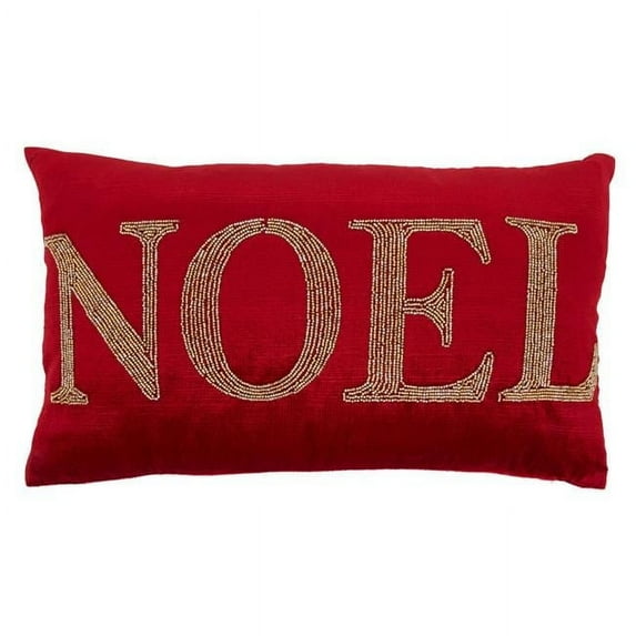 SARO 9052.R1220BP 12 x 20 in. Oblong Red Beaded Noel Throw Pillow with Poly Filling