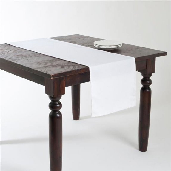 SARO 9113.W1672B 16 x 72 in. Ellison Rectangular Basket Weave Design Table Runner - White