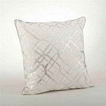 SARO 9283.S20S 20 in. Square Embroidered & Foil Print Cotton Throw Pillow - Silver
