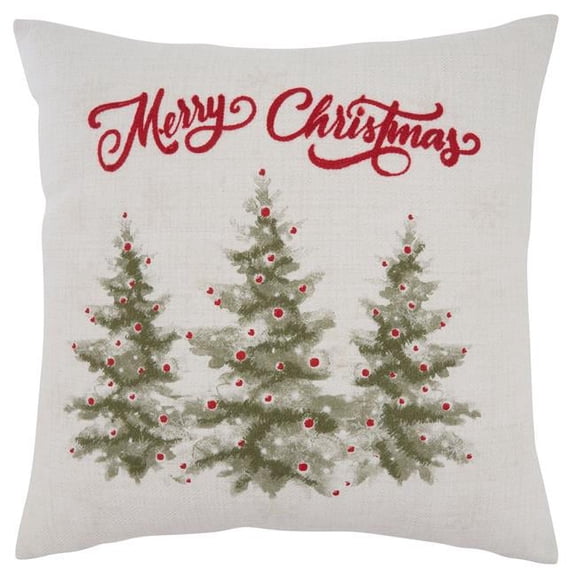 SARO 9750.N18SP 18 in. Square Natural Merry Christmas Trees Design Throw Pillow with Poly Filling