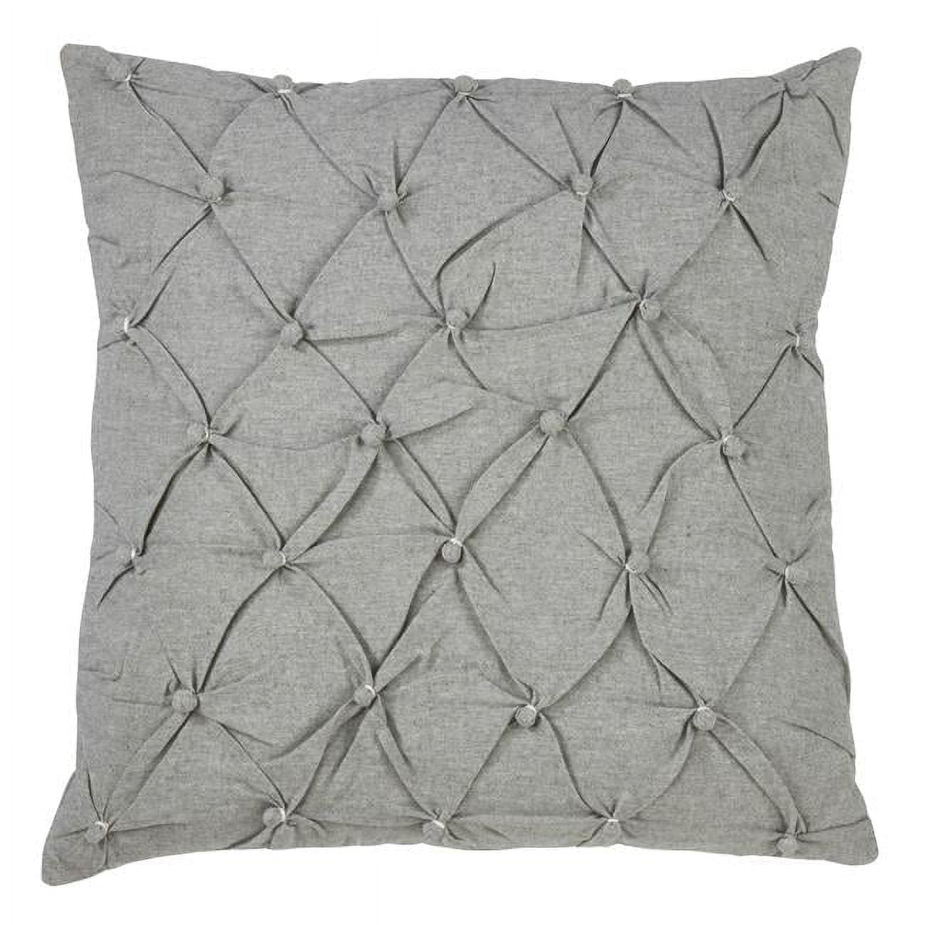 Gray Cotton Pintucked Button Square Throw Pillow 23"