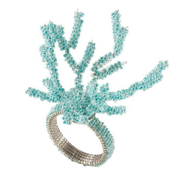 SARO Beaded Coral Dinner Napkin Ring - Aqua - Set of 4