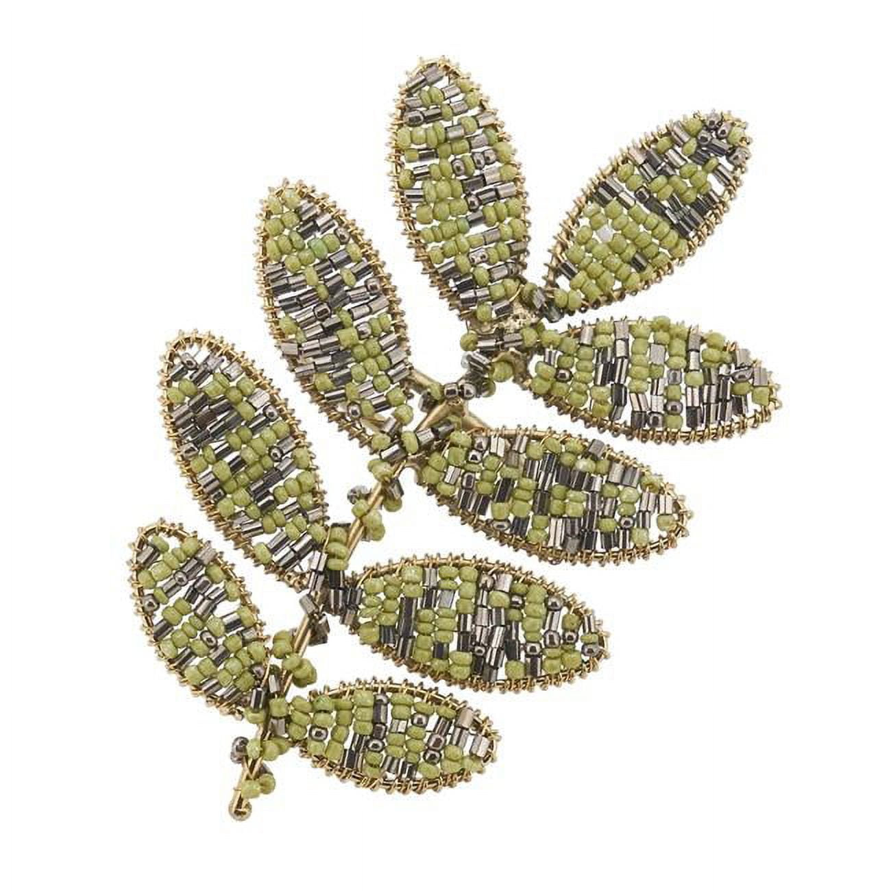 Green and Gold Beaded Leaf Napkin Rings Set of 4