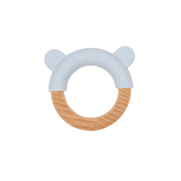 SARO Beechwood & Silicone Blue Teether - Natural Sensory Teething Toy for Babies 12-18 Months